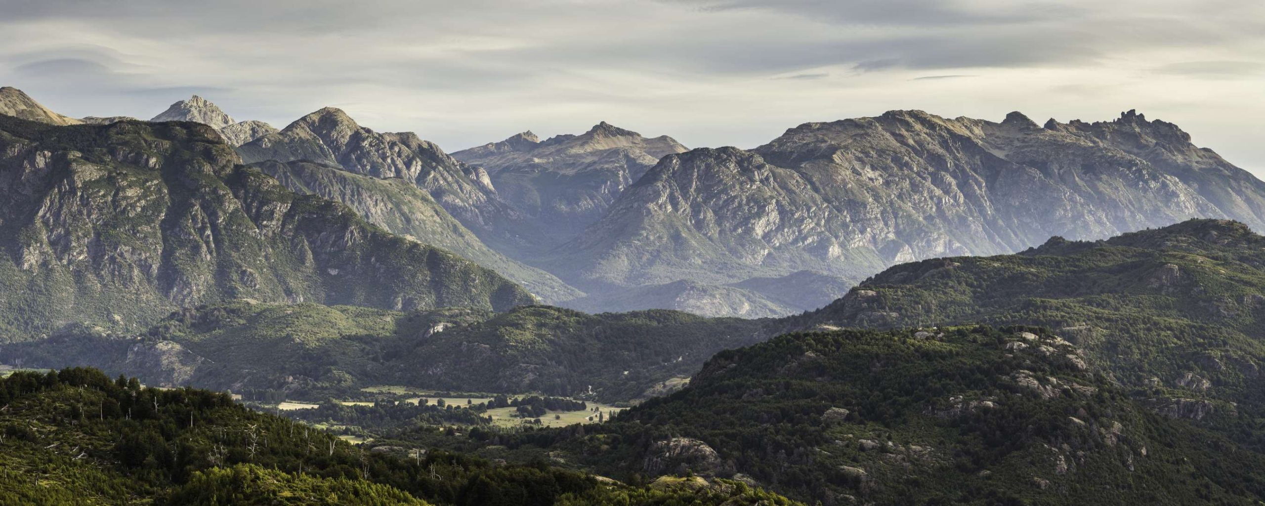 Panoramic mountain valley landscape,  Futaleufu, Los Lagos region, Chile
